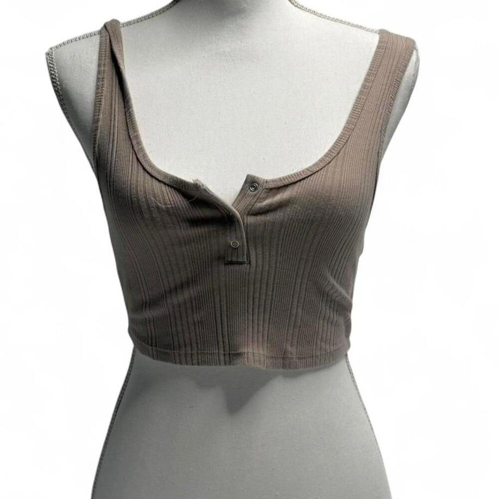 Garage Cropped Casual Basic Henley Square Neck Light brown shade tank top size M